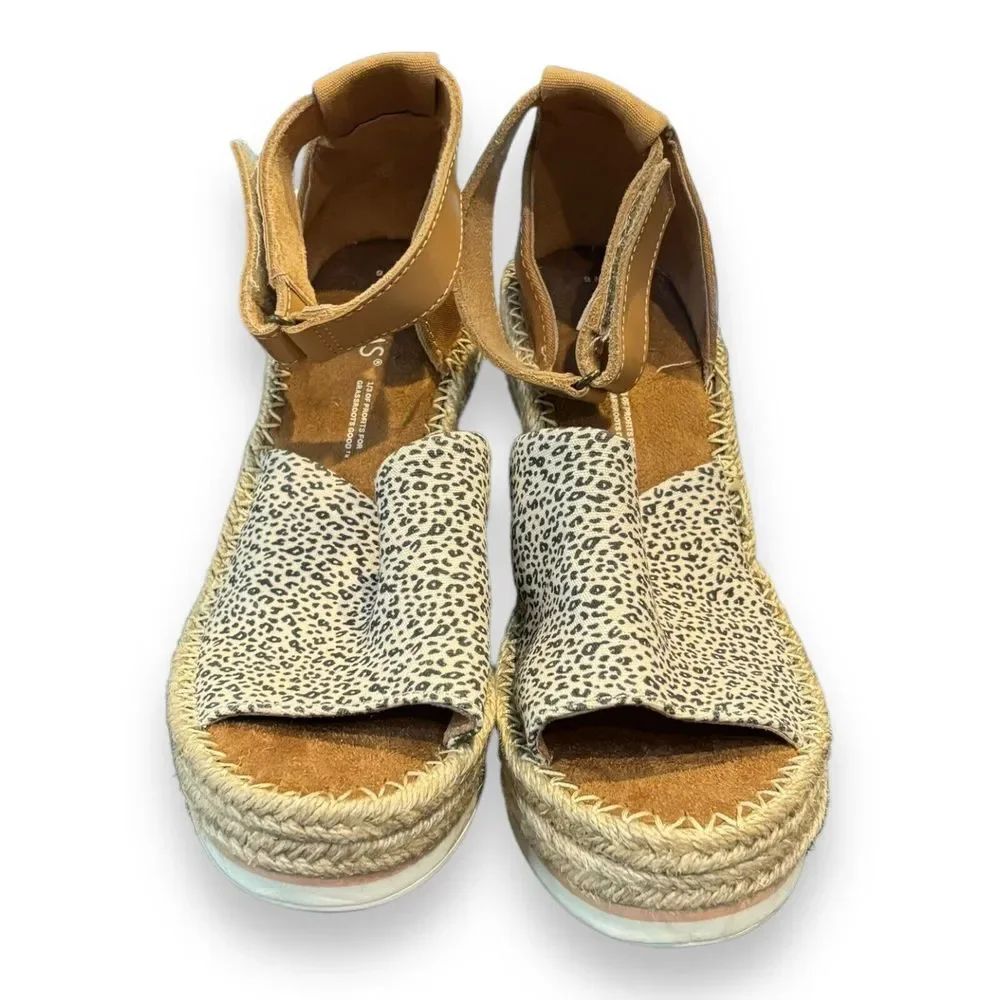 TOMS Mini‎ Leopard Print  MARISOL Ankle Strap Heeled Espadrilles SZ 9
